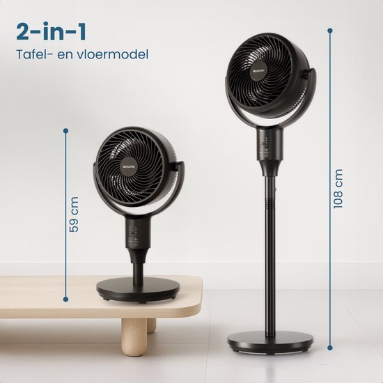 Auronic Statiefventilator - Staande Ventilator - Luchtkoeler - Vloer en tafelventilator - Omni - 3 Snelheden - Stille Ventilator - Fan - Met Afstandsbediening - Zwart