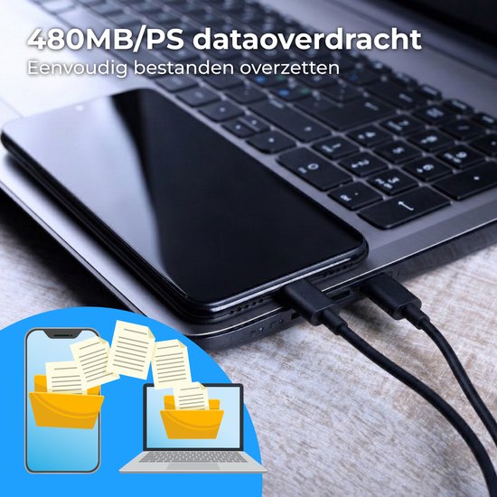 Nuvance Usb C Kabel - 100W - Usb C naar Usb C - 3 Meter - Usb-C Kabels - Snellader - 480Mb/ps Data - Usb C Oplader - Zwart