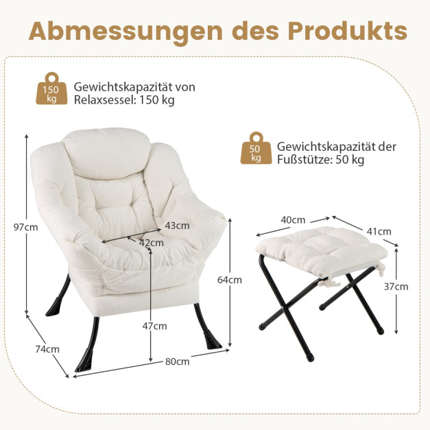 Coast Fauteuil - PP-Katoen - Max 150KG - Incl. Voetsteun - 80 x 74 x 97 cm - Wit