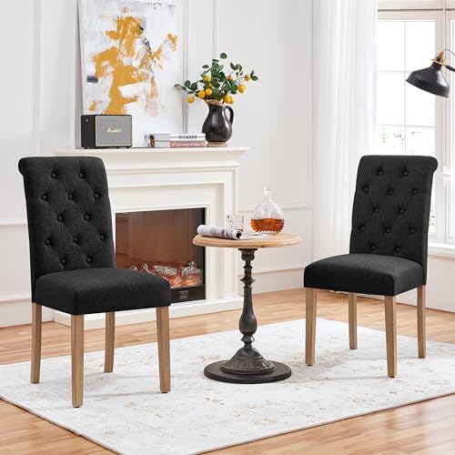 Yaheetech eetkamerstoelen met hoge rugleuning - set van 2 - zwart