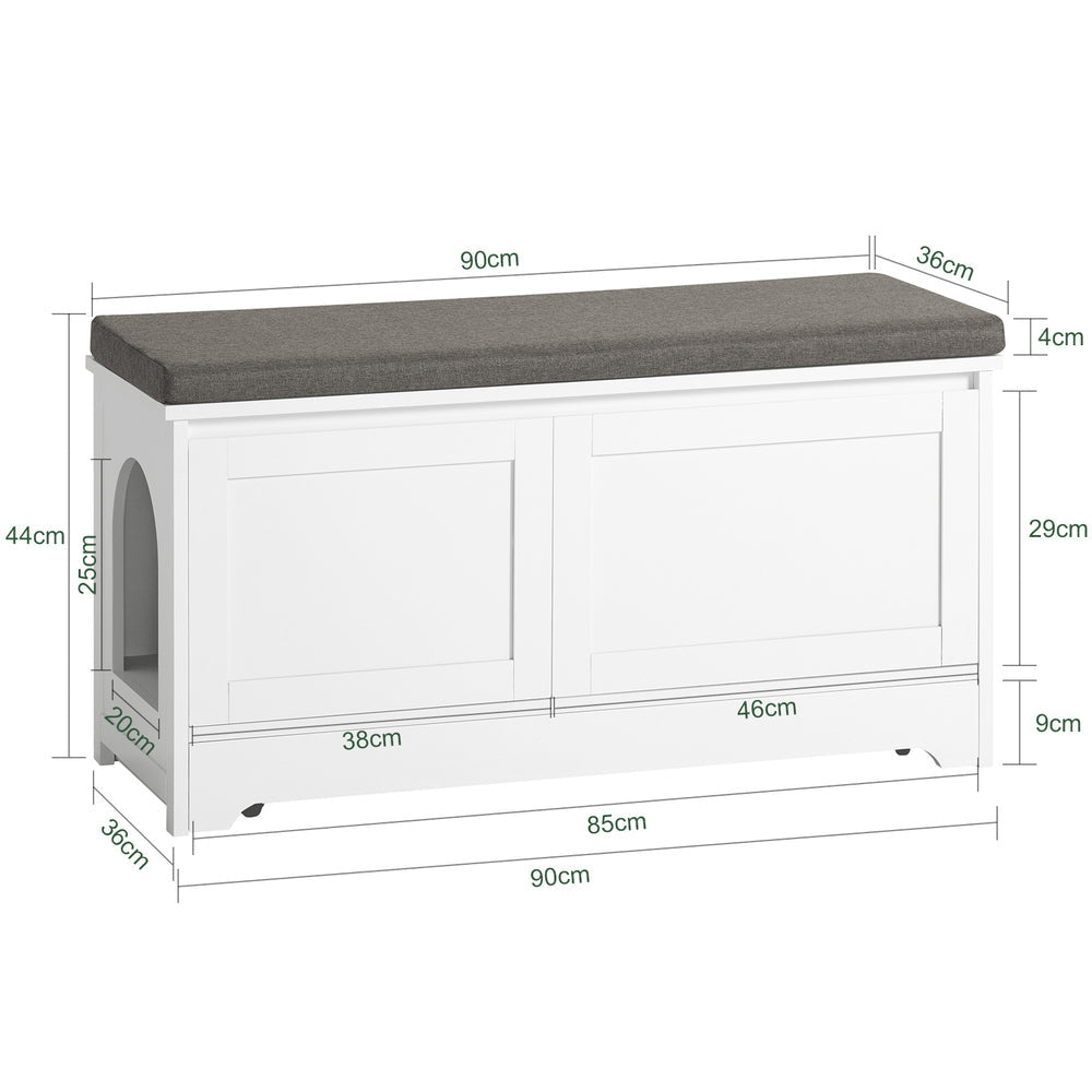 SoBuy FSR136-W Kattenhuis - Katten Bench - Kattenbak Kast - Kattenbakkast - Schoenenbank - Schoenenrek - Schoenenkruk - 90x36x44cm - Wit