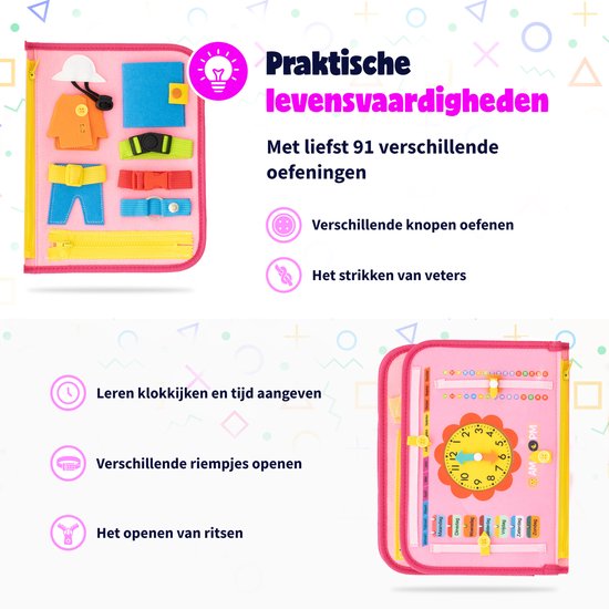 Qualita Montessori Busy Board - Sensorisch Speelgoed - Roze