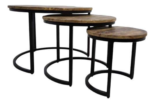 Hsm Collection District 3-delige salontafelset mangohout bruin/zwart – Ø35 - Ø51 - Ø67 cm