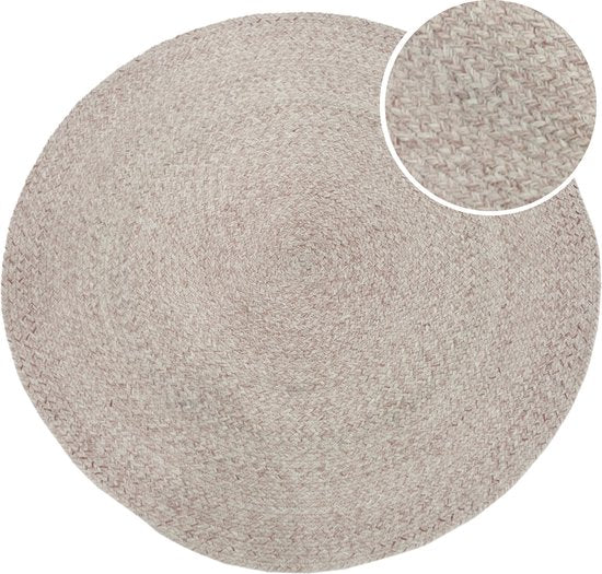 AXI Corfu Buitenkleed – Rond – Ø 180 cm – Beige / Rosé – Buitenkleed – Buitentapijt – Weer- en UV-bestendig – Plat geweven – Tuintapijt – Voor binnen en buiten - Handgeweven
