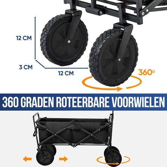 Avalo Bolderkar - Opvouwbaar - Tot 90KG - 72x47x47 CM - 65L - 360º Wielen - Zwart