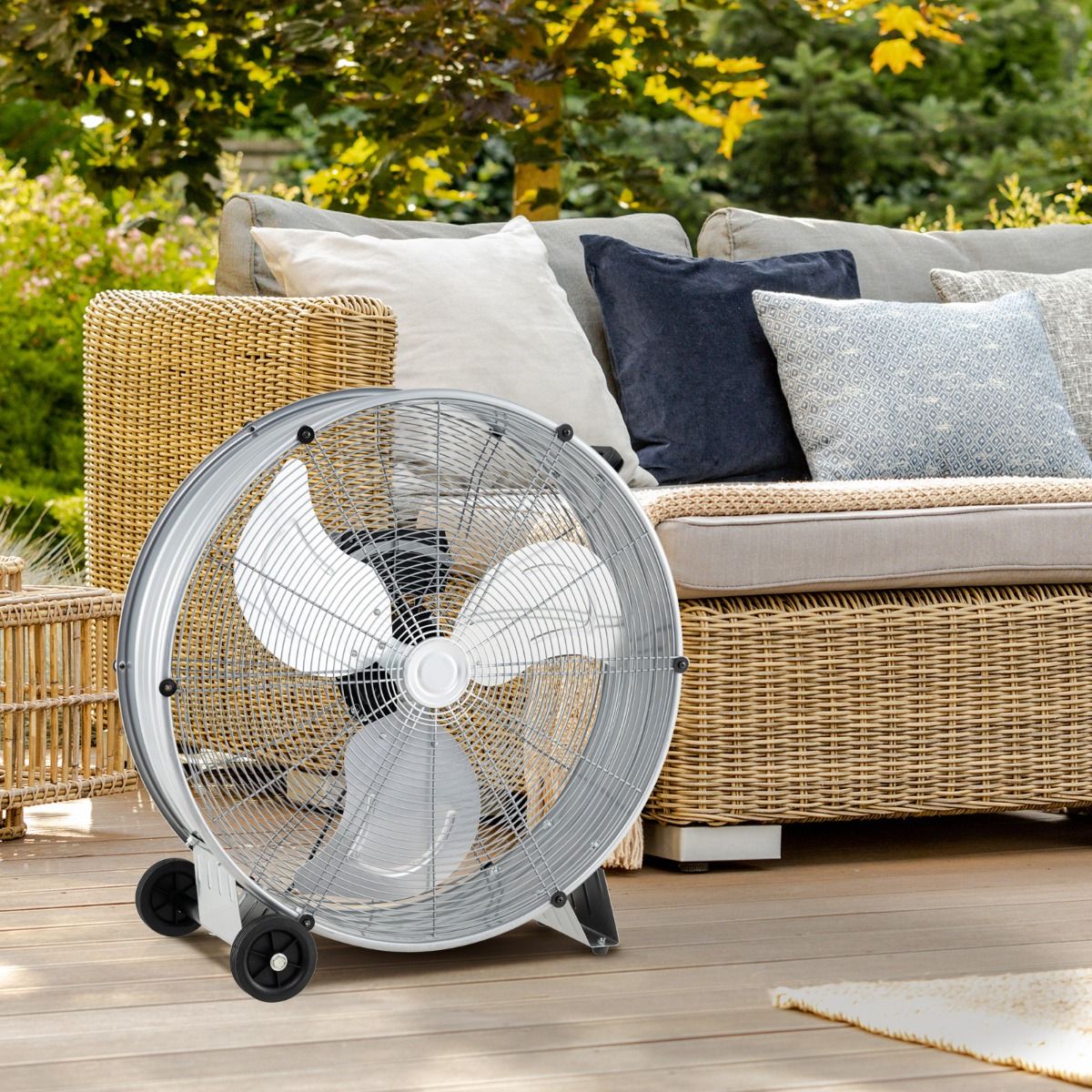 Coast Industriële Trommelventilator - 3 Snelheden, 180W, Max. 1300 CFM - 65 x 37 x 67 cm - Staal/Aluminium - Zilver
