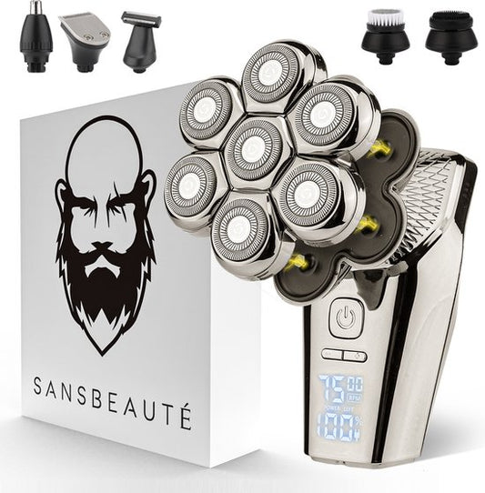6-in-1 Scheerapparaat Mannen – Trimmer - Tondeuse - Sansbeauté® SkullSharp PRO MAX - Elektrisch Gezichts- & Hoofdscheerapparaat - Skull Shaver - Hoofd Kaal Scheren – Nat & Droog - Elektrisch