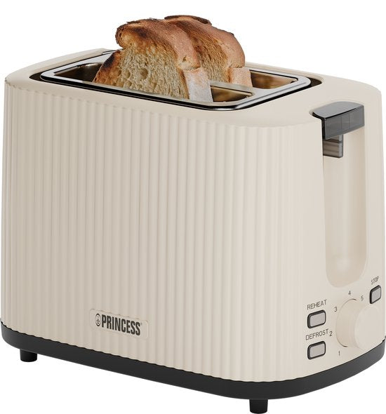 Princess Broodrooster Wave 142337 - Beige - Retro - Compact - 7 Instelbare standen - 930 Watt