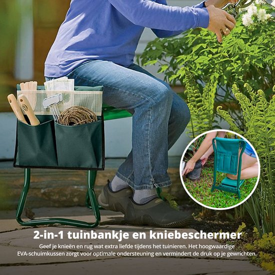 FlinQ Opvouwbaar Kniebankje - Kniekussen/Zitkussen EVA-schuim -- Kniebeschermers voor o.a Stratenmarker/Klussen/Bouw/Tuinieren - Tuinier Kniebankje - Tuinkruk - Knielbankje Voor Tuinieren - Tot 150 KG - incl gereedschapstassjes