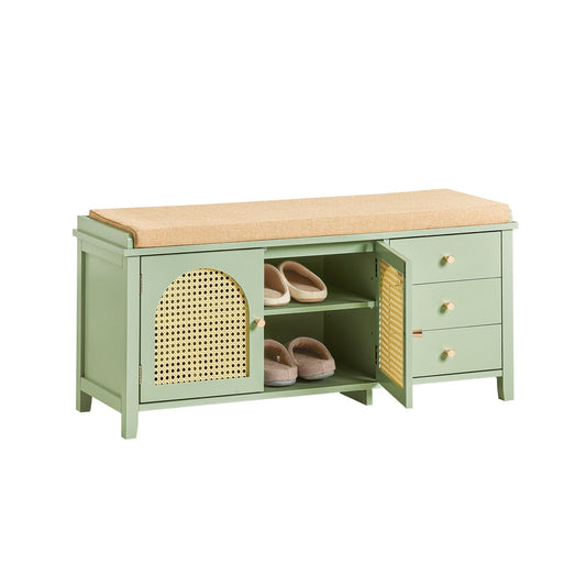 SoBuy® FSR129-GR Schoenenbank, Schoenenkast, Entree Lage Kast, Opbergbank, Opbergkast Met 3 Lades,1 Gestoffeerd Kussen En 2 Deur