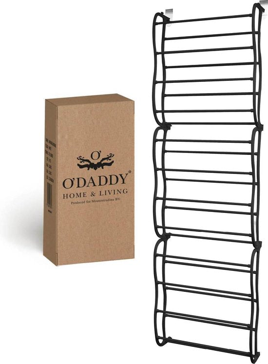 O'DADDY® hangend schoenenrek deur - Geschikt voor opdek en stompe deuren – 20 x 51 x 182 cm - Zwart