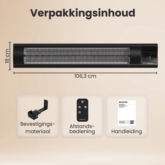 Auronic Terrasverwarmer - XL - Infrarood Verwarming - Elektrisch - 25m2 - 3000W - Afstandsbediening - 9 Standen - Zwart