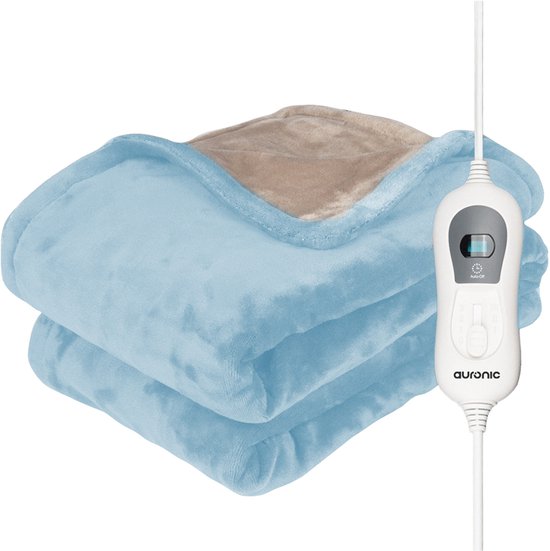 Auronic Elektrische Deken - Warmtedeken - 2 Persoons - 3 Warmtestanden - Bovendeken - Met Timer - Verwarmingsdeken - 200 x 180 cm - Lichtblauw
