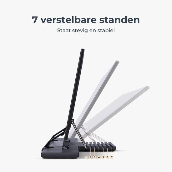 Castagnola Verstelbare Boekenstandaard - Boekenhouder met 7 Standen - Kookboekhouder Metaal - Tablethouder Zwart - Anti Slip Leesstandaard - Boekensteun