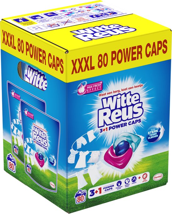 Witte Reus Power Caps Wascapsules - Wasmiddel Capsules - Voordeelverpakking - 2x40 wasbeurten