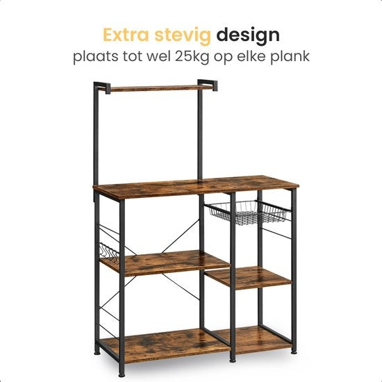 Goliving Keukenkast – Keukenrek Staand – Magnetronkast – Organizer – Metaal – Hout – 90 x 40 x 132 cm – Bruin