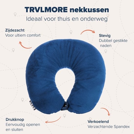 TRVLMORE Nekkussen - Voor Thuis en Onderweg - Microbeads Reiskussen - Vliegtuig - Ultiem Comfort - Donkerblauw