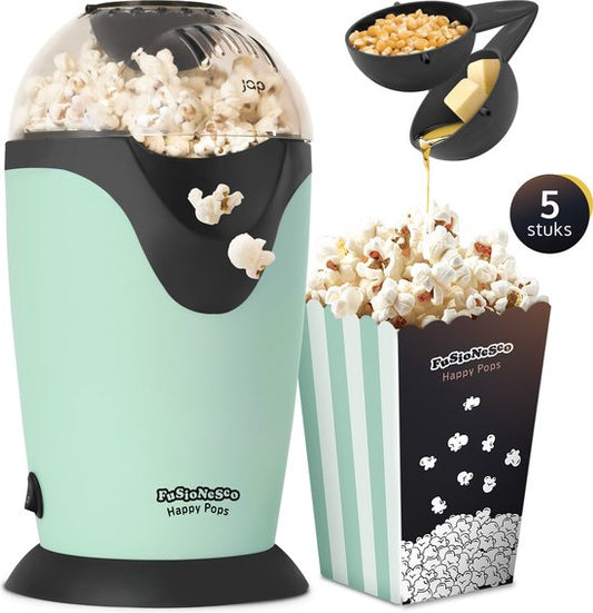 JAP Appliances Happy Pops - Retro popcornmachine (2-3 personen) 1200W - Inclusief maat- en botersmeltlepel - Klaar binnen 3 minuten - Zonder olie - Groen