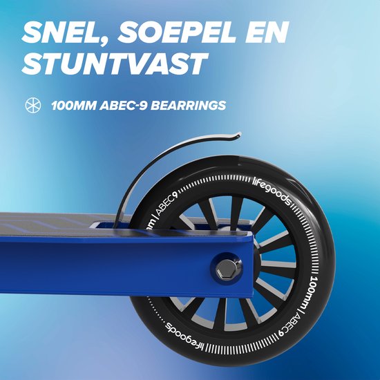 LifeGoods Stuntstep Fly X - 6+ Jaar - Step voor Kinderen - Jongens/Meisjes - 100mm - 100KG - Zwart/Blauw