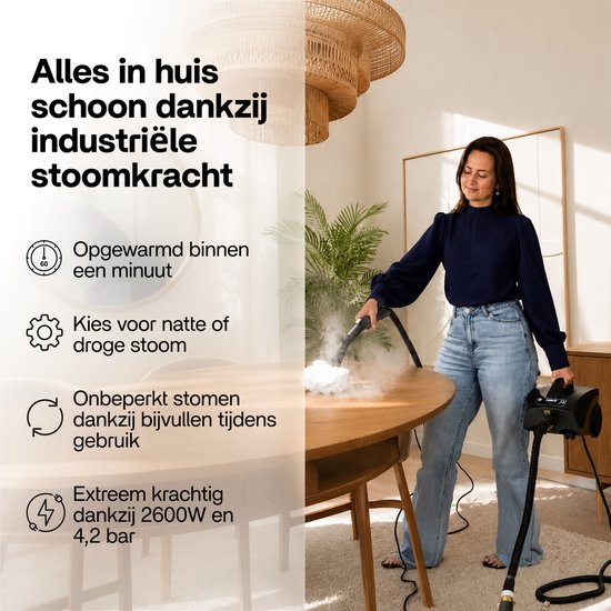 Techweise TS3 - Stoomreiniger - Reinigingsmachine - 2600W 4,2 Bar Stoomdruk - Natte & Droge Stoom - Voor vloer, badkamer, auto en meer - 5m Kabel - Binnen 1 minuut opgewarmd