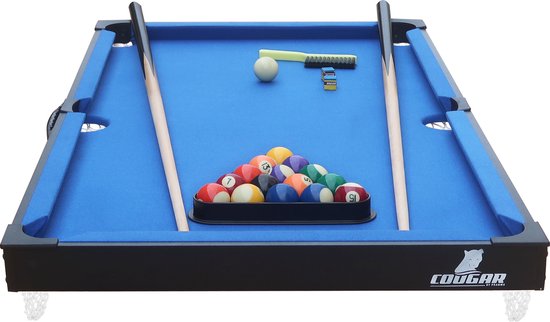 Cougar Pooltafel Mini Draagbaar Zwart/blauw – Handig handvat – Incl. ballen - 118x64x12cm