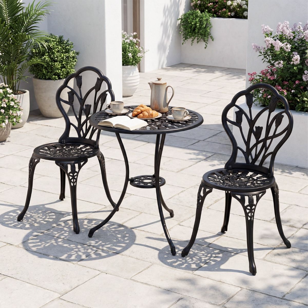 Coast tuinset van gegoten aluminium - 3-delig - met parasolgat - zwart