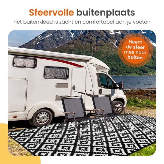 Goliving Buitenkleed Summer Diamond - 183x290CM - Tuintapijt - Buitentapijt - Vloerkleed - Tuinkleed - Omkeerbaar - Incl. Draagtas - Zwart/Wit