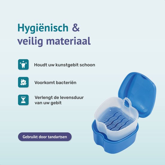 Alyze Gebitsbakje + borstel - Blauw - Voor prothese - Beugel - Kunstgebit - Bakje - Gebittenbakje