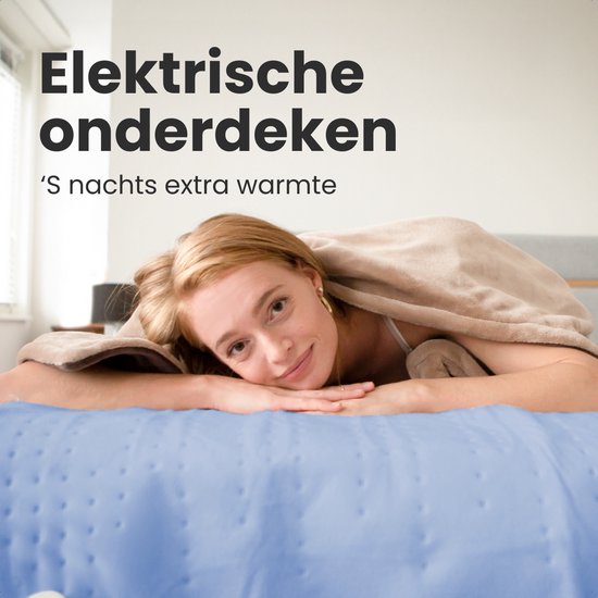 Auronic Elektrische Onderdeken - 80x150cm - 1 Persoons - met Hoekelastieken - Verwarmingsdeken - Blauw