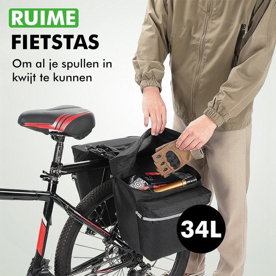 Travelhawk Fietstas - Fietstas Dubbel - Waterdicht Materiaal - 34L - Zwart – 600D Polyester - Fietstassen elektrische fietsen