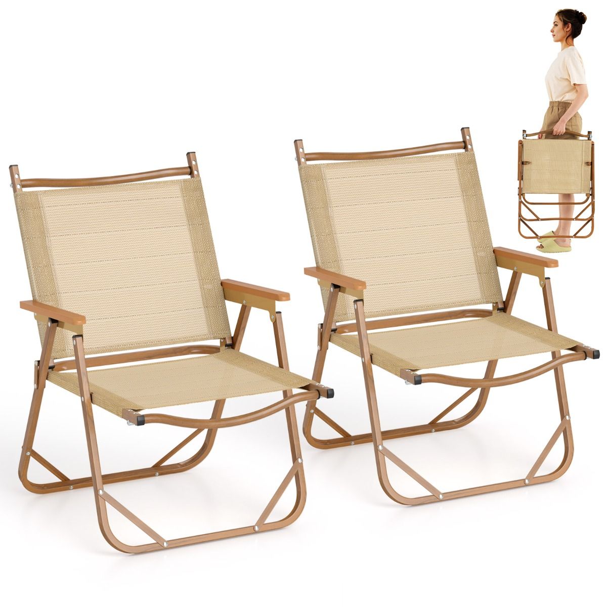 Coast Set van 2 Inklapbare Campingstoelen - Lichtgewicht aluminium frame - Ergonomisch ontwerp - Beige