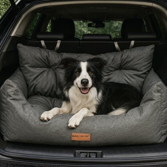 By Cee Cee Autostoel Hond - Premium Automand Hond - Hondenmand Auto Met Veiligheidsriempje - Hondenstoel - Autozitje - All Season - Grijs - Maat L - Grote Honden