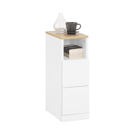 SoBuy Nachtkastje - FBT149-WN - 2 Laden & Open Vak - 20 cm x 35 cm x H60 cm - Wit