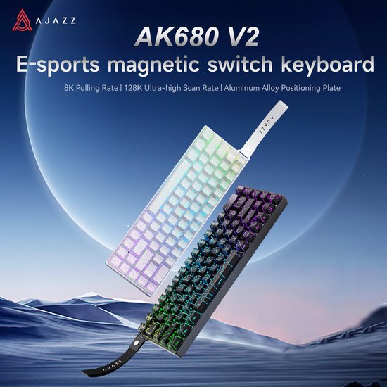 Ajazz AK680 V2 HE - 65% Bedraad Gaming Toetsenbord - Magnetische Toetsen - Hall Effect - Rapid Trigger - QWERTY - Zwart contourlijn