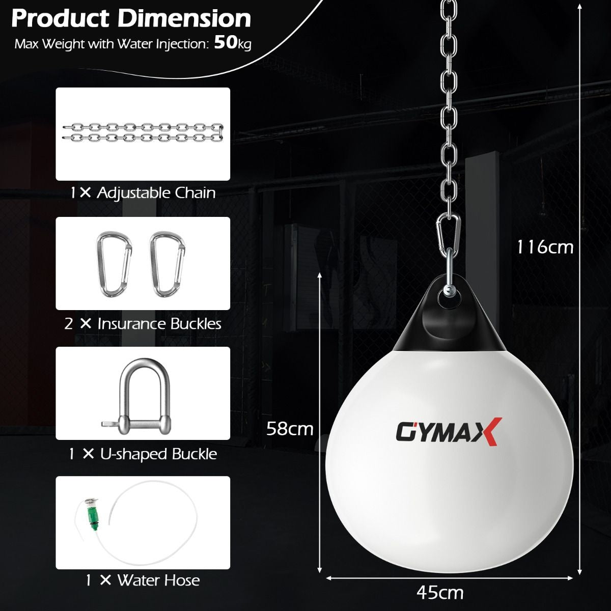 Coast Waterbokszak - Verstelbare Metalen Ketting - Waterslang - Ø45 cm - 50 kg - Wit
