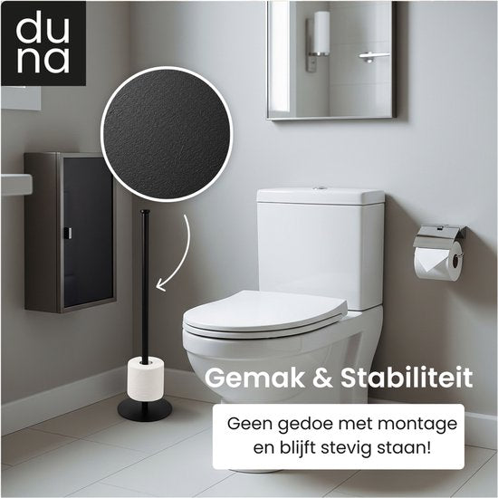 Duna Reserverolhouder - WC Rolhouder - Toiletrolhouder - Vrijstaand - Zonder Boren - Zwart