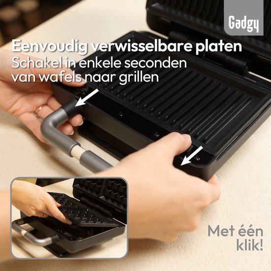 Gadgy Premium Tosti Apparaat voor 2 Tosti's – Zwart - 3-in-1 Grill, Tosti- & Wafelmaker - Verwisselbare Platen - 600W - Extra Krachtig - 2x Brusselse Wafel - Croque Monsieur