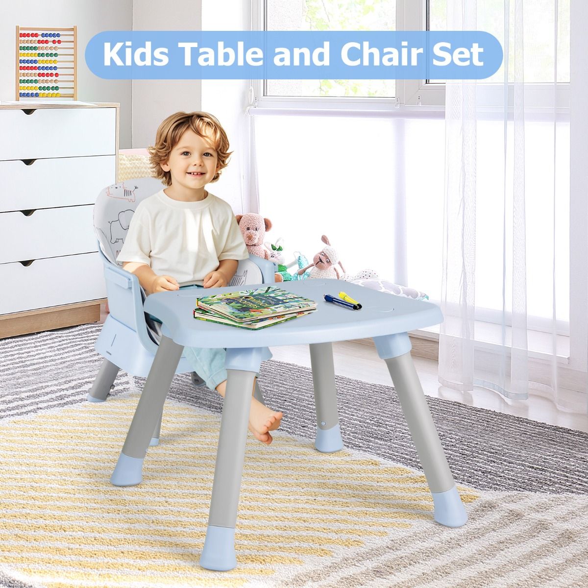 Coast Kinderstoel 6-in-1 - Stoelverhoger en Bouwsteentafel - Inclusief Krukje en 5-puntsgordel - Lichtgrijs