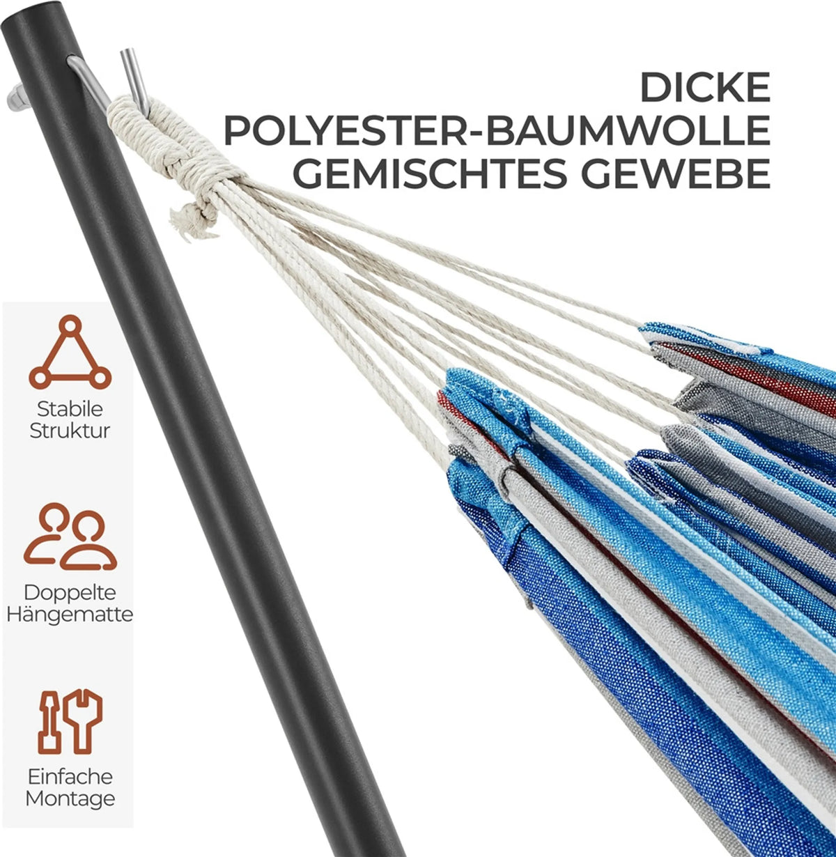 Campinghangmat met Standaard voor 2–3 Personen Verstelbaar 294–314 cm Blauw