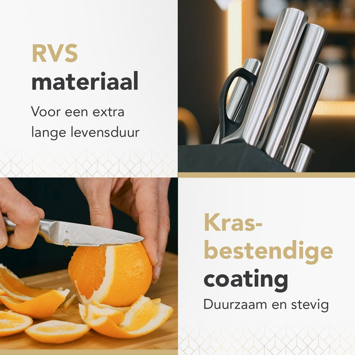 Rochester 14-delige Messenset met Blok en Messenslijper - Keukenmessen met Messenblok - RVS - Krasbestendige Coating