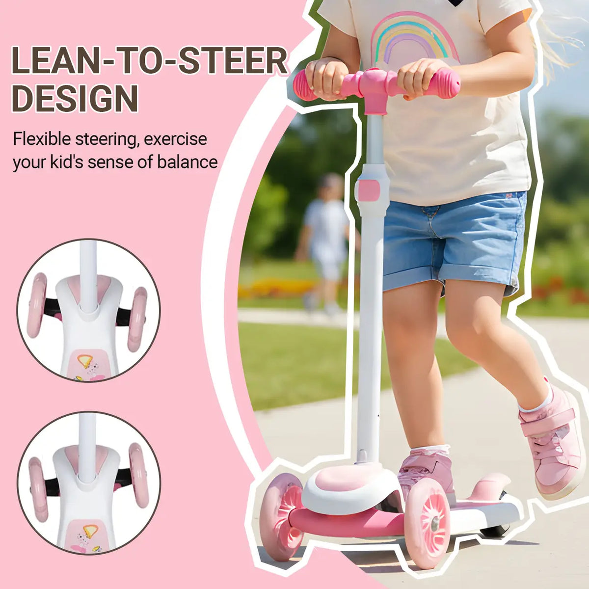Neuleb Balansstep met Verlichte Wielen - Extra Breed Deck - Roze