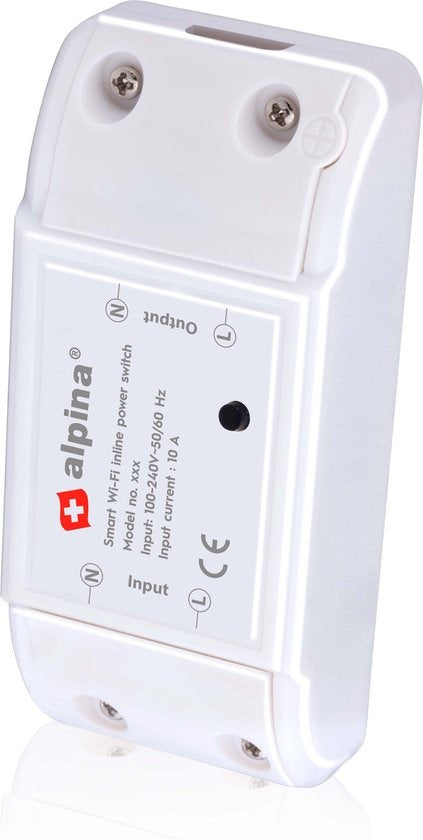 alpina Smart Home - Slimme Schakelaar - 230V/10A - Montage in Kabel - Tijdschema's Instellen - alpina Smart Home App - Google Home - Amazon Alexa