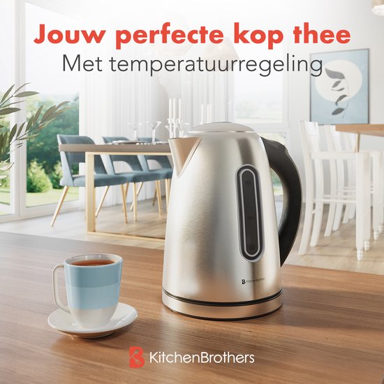 KitchenBrothers Waterkoker - Met Temperatuurregeling - Elektrisch - Met Kalkfilter - 1,7L - RVS
