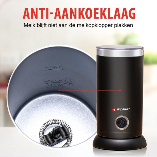 Alpina Elektrische Melkopschuimer - 3-in-1 Melkschuimer - tot 300ml - voor Warme en Koude Melk u2013 Zwart