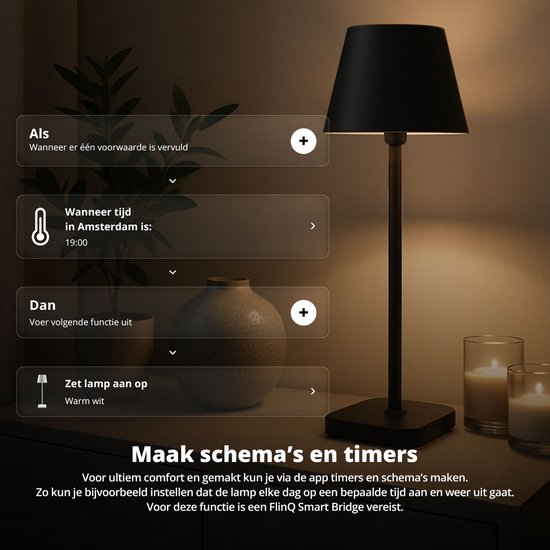 FlinQ Smart Tafellamp Lume - Oplaadbaar en met Touch Bediening - Voor Slaapkamer en Woonkamer - Draadloze Lamp ook als Schemerlamp - Dimbaar en Ideaal voor Nachtkastje - Industrieel - Wit