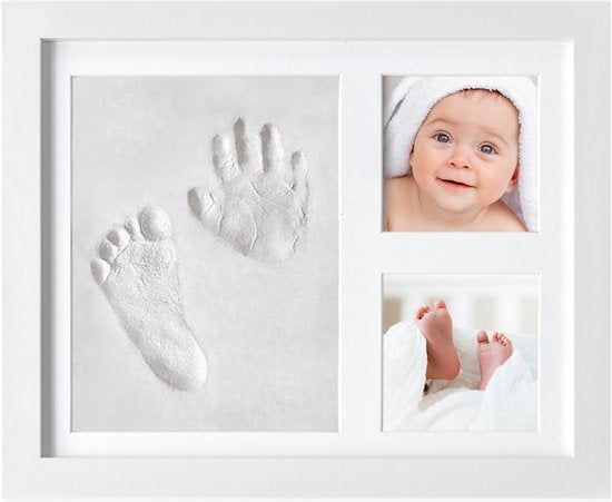 Frummel Baby Fotolijstje met Klei Afdruk (Gipsafdruk baby) - Beter dan gips afdruk - Klei Afdruk Baby Voet en Hand - Kraamcadeau Meisje / Kraamcadeau Jongen - Babyshower