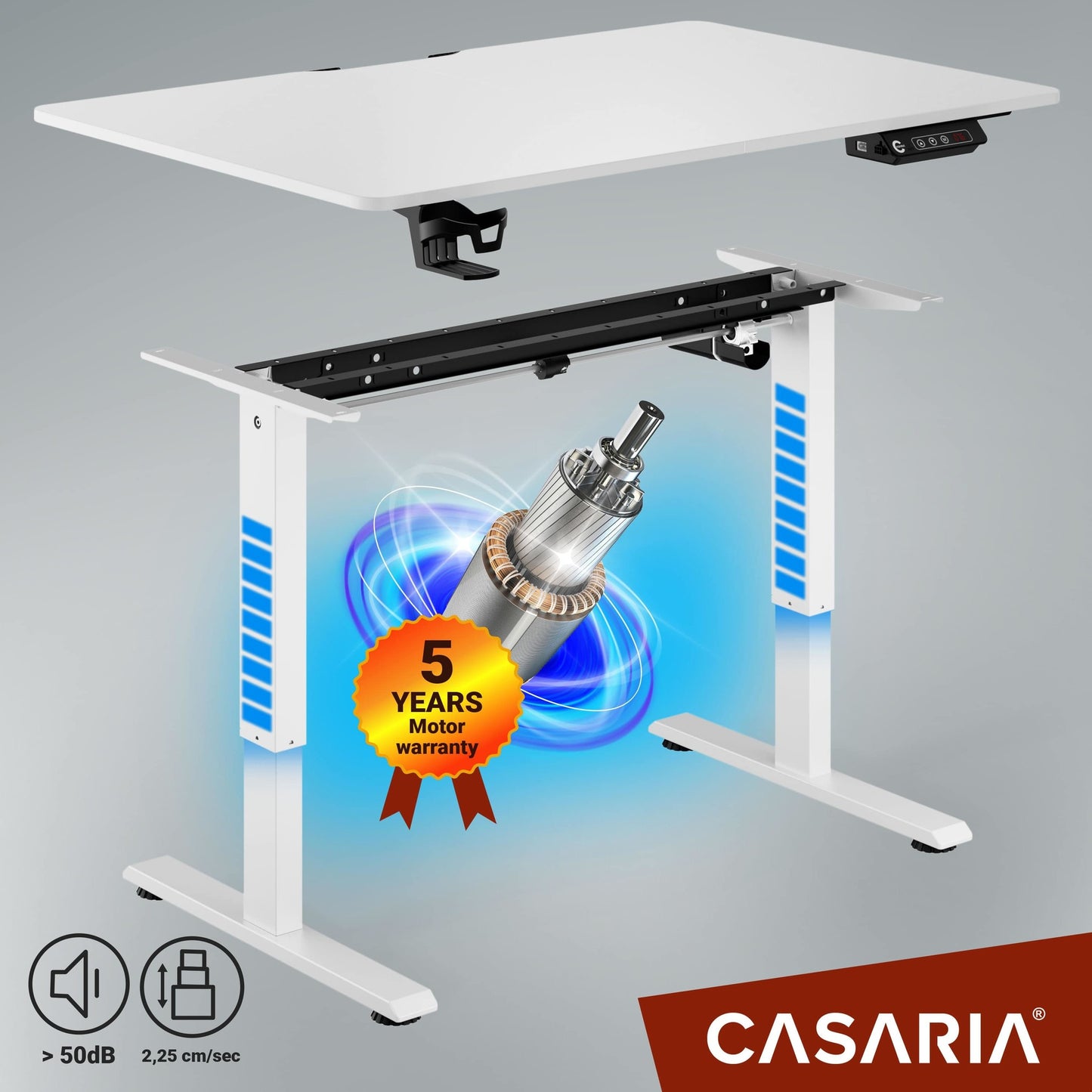 Casaria Zit Sta Bureau – Hoogte Verstelbaar Elektrisch - 110x60cm Wit
