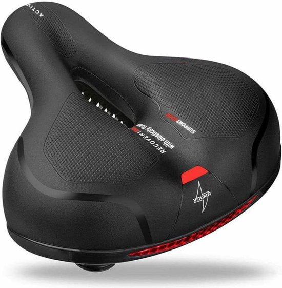 Voltano Fietszadel Met Gelpads - Zwart/Rood - Uitsparing - Zadelvering - Unisex - Inclusief Zadelstrop