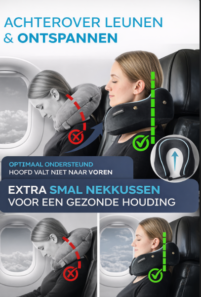 HELDENWERK – Nekkussen & Reiskussen – Donkergrijs Traagschuim – Met Verstelbare Koordsluiting & Fluweelzachte Hoes – Ergonomisch Comfort – Voor Vliegtuig & Auto