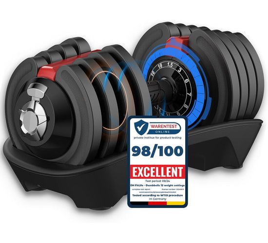 DH FitLife Verstelbare Dumbbell - 1,5 tot 18 kg - 12-in-1 Gewichtsverstelling - Ruimtebesparend - Voor Krachttraining Thuis